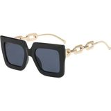 Toz Vintage Chain Siyah Çerçeve Zincir Detaylı Vintage Retro Güneş Gözlüğü