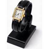 Toz Vintage Cilnar Siyah Deri Kayış Gold Kare Kasa Minimal Kadın Vintage Retro Saat