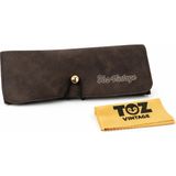 Toz Vintage Eskitme Deri Kahverengi Gözlük Kılıfı Lastik Kapamalı Yumuşak Koruyucu Kutu - Krem