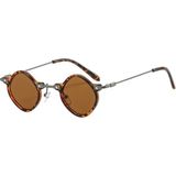 Toz Vintage Glossy Leopar Desenli Kahverengi Cam Yuvarlak Kemik Çerçeve Vintage Retro Güneş Gözlüğü
