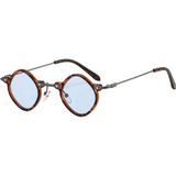 Toz Vintage Glossy Leopar Desenli Mavi Cam Yuvarlak Kemik Çerçeve Vintage Retro Güneş Gözlüğü