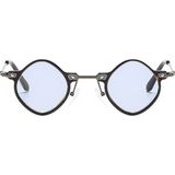 Toz Vintage Glossy Mavi Cam Siyah Yuvarlak Kemik Çerçeve Vintage Retro Güneş Gözlüğü - Koyu Mavi