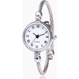 Toz Vintage Kadın Kol Saati Quartz Mekanizma Metal Kasa Deri Kordon Yuvarlak Kadran Şık Tasarım - Metalik Gri - Beyaz