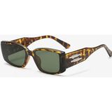 Toz Vintage Line Leopar Desenli Kemik Çerçeve Dikdörtgen Vintage Retro Güneş Gözlüğü