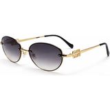 Toz Vintage Luvron Degrade Cam Gold Retro Oval Ince Sap Unisex UV400 Vintage Retro Güneş Gözlüğü - Gri