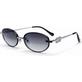 Toz Vintage Luvron Siyah Cam Metal Retro Oval Ince Sap Unisex UV400 Vintage Retro Güneş Gözlüğü - Gümüş