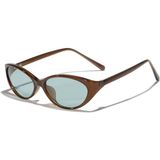 Toz Vintage Ovian Kahverengi Şeffaf Kemik Çerçeve Mavi Cam Vintage Retro Oval Güneş Gözlüğü