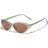 Toz Vintage Ovian Krem Şeffaf Kemik Çerçeve Kahverengi Cam Vintage Retro Oval Güneş Gözlüğü - Bej