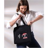 Toz Vintage Shawan Yazılı Fermuarlı Bez Kol Omuz Çantası - 35 x 35 - Siyah