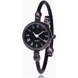 Toz Vintage Tarz Kadın Kol Saati Quartz Mekanizma Yuvarlak Metal Kasa Deri Kordon Su Geçirmez - Siyah