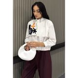 TOZLU Beyaz Kadın Çiçek İşlemeli Crop Top Gömlek