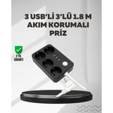 Tp 4.1A Hızlı Şarjlı Akım Korumalı 4 Priz ve 3 USB Çıkışlı Priz - Lisinya