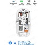 Tp Buğz Bluetooth USB Çift Modlu Sessiz Mouse, Şeffaf Mıknatıslı Kapaklı, Type-C Şarjlı, Dpı Ayarlı, Kablosuz 10M Çekim Mesafeli, Masaüstü Kısayol Tuşlu, Taşınabilir Şarjlı Mouse Beyaz