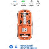 Tp Buğz Bluetooth USB Çift Modlu Sessiz Mouse, Şeffaf Mıknatıslı Kapaklı, Type-C Şarjlı, Dpı Ayarlı, Kablosuz 10M Çekim Mesafeli, Masaüstü Kısayol Tuşlu, Taşınabilir Şarjlı Mouse Turuncu