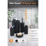 tp Buğz Siyah Çizgili 5 Parça Banyo Seti Çöp Kovası Tuvalet Fırçası Sabunluk Diş Fırçalık