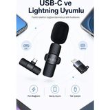tp Buğz Usb-C ve Lightning Uyumlu Kablosuz Yaka Mikrofonu Tak Çalıştır Telefon Ses Kayıt Seti