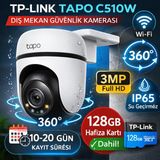 Tp-Link Tapo C510W-128GB 2k 3mp 360° Wifi Dış Mekan Güvenlik Kamerası + 128GB Sd Kart Dahil – IP65 Su Geçirmez, Hareket Takip, Renkli Gece Görüşlü Insan Algılama Kamera - Beyaz