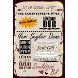 Tp Retro Vintage 5 mm Ahşap Üzerine Aile Kuralları Temalı Poster Tablo 20X30 cm - 20 x 30 - Renkli