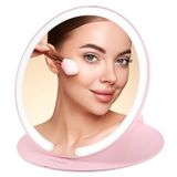 TPCHOIE Işıklı Pembe Makyaj Aynası ve Çıkarılabilir 10X ayna, açı ve yükseklik Ayarı Standlı uzatılabilir seyahat makyaj aynası, 3 Işık Rengi ve Kademesiz Karartma ile şarj edilebilir katlanabilir ayna