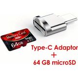 TPT USB Type-C Micro Sd Kart Okuyucu + 64GB Hafıza Kartı Seti | Tak-Çalıştır | Yüksek Hızlı Veri Aktarımı | Android, Tablet, Laptop Uyumlu - Gümüş