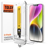 TQLGY iPhone 14 / iPhone 13 / iPhone 13 Pro için 2'li Paket Ekran Koruyucu Temperli Cam, Otomatik Toz Giderme Kurulumu, HD Şeffaf, Çizilmez, Parmak İzi, Kabarcıksız