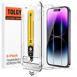 TQLGY iPhone 14 Pro Max için 2'li Paket Ekran Koruyucu Temperli Cam, Otomatik Toz Giderme Kurulumu, HD Şeffaf, Çizilmez, Parmak İzi, Kabarcıksız