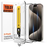 TQLGY iPhone 15 Pro Max için 2'li Paket Ekran Koruyucu, Tam Kapsama Temperli Cam, Otomatik Toz Giderme Kurulumu, HD Şeffaf, Çizilmez, Parmak İzi, Kabarcıksız