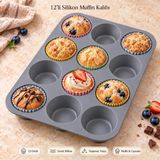 Tr 12'Li Silikon Muffin Kalıbı Gri Cupcake Mini Kek Browni Kurabiye Tatlı Pişirme Tepsisi Esnek Tek Parça Yuvarlak Bölmeli Porsiyonluk İkram Ha