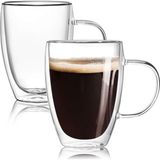 Tr 12OZ Çift Duvarlı Cam Kahve Kupaları Saplı 2'li Set - Yalıtımlı Katmanlı Kahve Fincanları - Şeffaf Borosilikat Cam Kupalar - Cappuccino, Çay, Latte, Espresso, Sıcak Içecek, Soğuk Içecekler Için - 00-Siyah - Beyaz