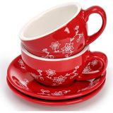 Tr 2'li Paket Kahve Fincanı ve Tabağı, 10 Oz Seramik Çiçek Motifli Latte Kupa Tabağı Seti, Vintage Sanat Çay Bardakları Cappuccino Espresso Kahve Dükkanı Barista Için, Bulaşık Makinesi ve - 00-Siyah - Beyaz