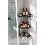 Tr 3 Katlı Ömür Boyu Paslanmaz%100 Alüminyum Siyah Renk Banyo Köşe Rafı-Duş Şampuanlık Organizer 58X28x25cm