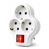 Tr 3lü Anahtarlı Golyat, Üçlü Topraklı Priz Duvar Tipi Çoklayıcı Fiş, 16A 250 Volt, Max 3600 Watt (Beyaz)