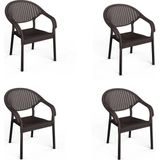 Tr 4 Adet Bambu Plastik Rattan Bahçe Balkon Teras Sandalyesi Gizli Metal Profil Ayaklı Kollu Sandalye Bahçe Koltuk (Kahverengi) - Acı Kahverengi