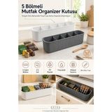 Tr 5 Bölmeli Mutfak Organizer Kutusu Gri Beyaz 2li Set Tezgah Üstü Baharatlık Poşet Çay Kahve Kapsülü Düzenleyici Dolap Çekmece Içi Pp Plastik Stand 722441 - 0,33 - 00-Siyah - Beyaz