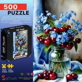Tr 500 Parça Puzzle Kiraz ve Mavi Çiçekler Natürmort #261
