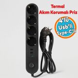 Tr Akım Korumalı Topraklı Golyat Grup Şarj Fiş Priz 4 Prizli 3 USB Girişli 2 Metre Uzatma Kabl - Çok Renkli