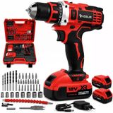 Tr Akülü Matkap 12V, 2 Vitesli Şarjlı Vidalama Seti, 84 Parça Uç Seti İle, Led Aydınlatmalı, Çift 1500Mah Lityum İyon Batarya, 10Mm Mandren, 2 Yıl Garantili (Kırmızı)