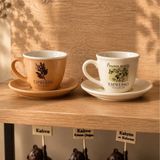 Tr Art Porselen Espresso Fincan Takımı, 2'li Set, 90 Cc, Kahve Temalı Botanik Desenli (Bej) - Genel - Renkli