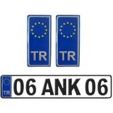 TR Avrupa Birliği Plaka Arması Metal Etiket Sticker Mavi 2'li