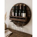 Tr Ayrex Masif Eskitme Ahşap Duvar Şaraplık 50 cm 4 Şişelik 3 Kadeh Askılı El Yapımı Dekoratif Şarap Rafı Stand - 0,33 - 00-Siyah - Beyaz