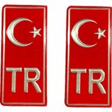 Tr Ayyıldız Kırmızı Plaka Etiketi Sticker- Varak Baskılı Kabartmalı Parlak Malzeme