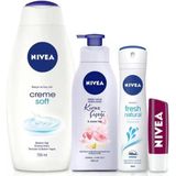 Tr Banyo Seti,Cream Soft Duş Jeli 750 Ml,Fresh Natural Kadın Deodorant 150 Ml,Vücut Losyonu 400 Ml,Böğürtlen Dudak Bakım Kremi Ve Banyo Terliğ