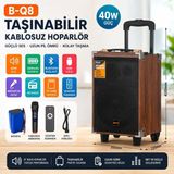 Tr Bq8 Taşınabilir Kablosuz Hoparlör, 40W, Bluetooth, Fm Radyo, Uzaktan Kumanda, Kahverengi