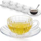Tr Cam Çay Bardakları ve Tabakları 6'li Set, Paslanmaz Çelik Kaşıklı Şeffaf Kahve Kupaları, Espresso Cappuccino Latte Çay Suyu Için Bulaşık Makinesi ve Mikrodalga Güvenli Çay Fincanları - 00-Siyah - Beyaz