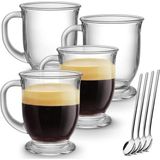 Tr Cam Kahve Kupaları 4'lü Set, Şeffaf Büyük Kahve Kupası 15OZ Sıcak Içecekler Için Kulplu, Çay Için Şeffaf Kupalar, Cappuccino, Latte, Espresso Kahve, Meyve Suyu, Cam Kahve Fincanları - 00-Siyah - Beyaz
