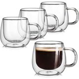 Tr Çift Duvar Cam Kahve Kupaları 10OZ 4'lü Yalıtımlı Şeffaf Çay Fincanı Seti, Espresso, Latte ve Cappuccinos Için Mükemmel - 00-Siyah - Beyaz