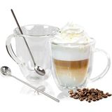 Tr Çift Duvar Cam Kahve Kupaları - 16OZ Yalıtımlı Şeffaf Kahve Kupaları 2'li Set, Espresso, Cappuccino, Latte, Çay Için Mükemmel - Zarif Cam Kahve Fincanı Seti - 00-Siyah - Beyaz