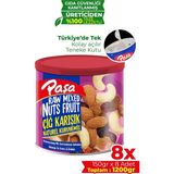 Tr Çiğ Karışık Kuruyemiş, 8X150GR Teneke Kutu, Badem Fındık Kaju Kuru Üzüm ve Turna Yemişi, Toplam 1200GR - 1 kg