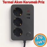Tr Çocuk Akım Korumalı Topraklı Golyat Grup Şarj Fiş Priz 3 Prizli 3 Usb Girişli 2 Metre Uzatma Kablosu