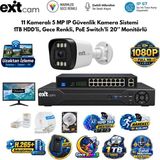 Tr Exitcam 11 Kameralı 5 Mp Ip Poe Güvenlik Kamera Sistemi – 20 Inç Monitör, 1 Tb Hdd, 200 Me - Genel
